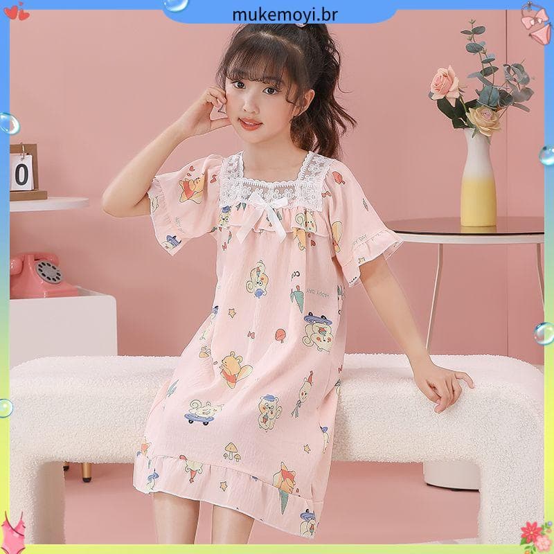 Crianças pijamas feminino verão estilo fino nuvem algodão dos desenhos animados rendas meninas Casual Super bonito camis