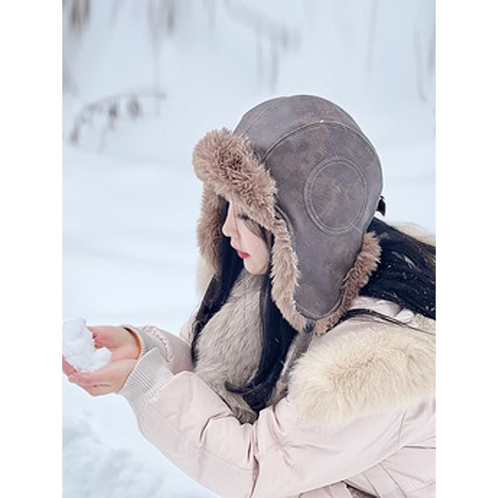 Chapéu feminino inverno engrossado couro quente Lei Feng chapéu de pelúcia proteção de orelha chapéu nordeste à prova de