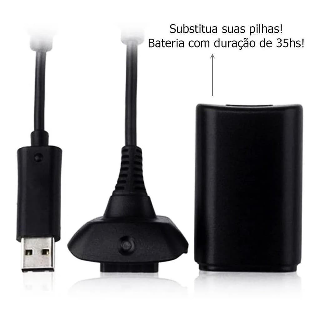 Bateria Controle Xbox 360 Alta Capacity Com Cabo Carregador Play Charge USB