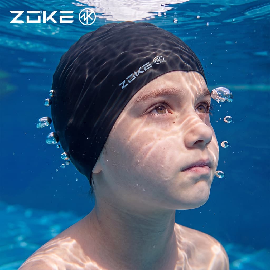 Zhuke touca de natação de Silicone, crianças, meninos, adolescentes, à prova d'água, circunferência da cabeça grande, nã
