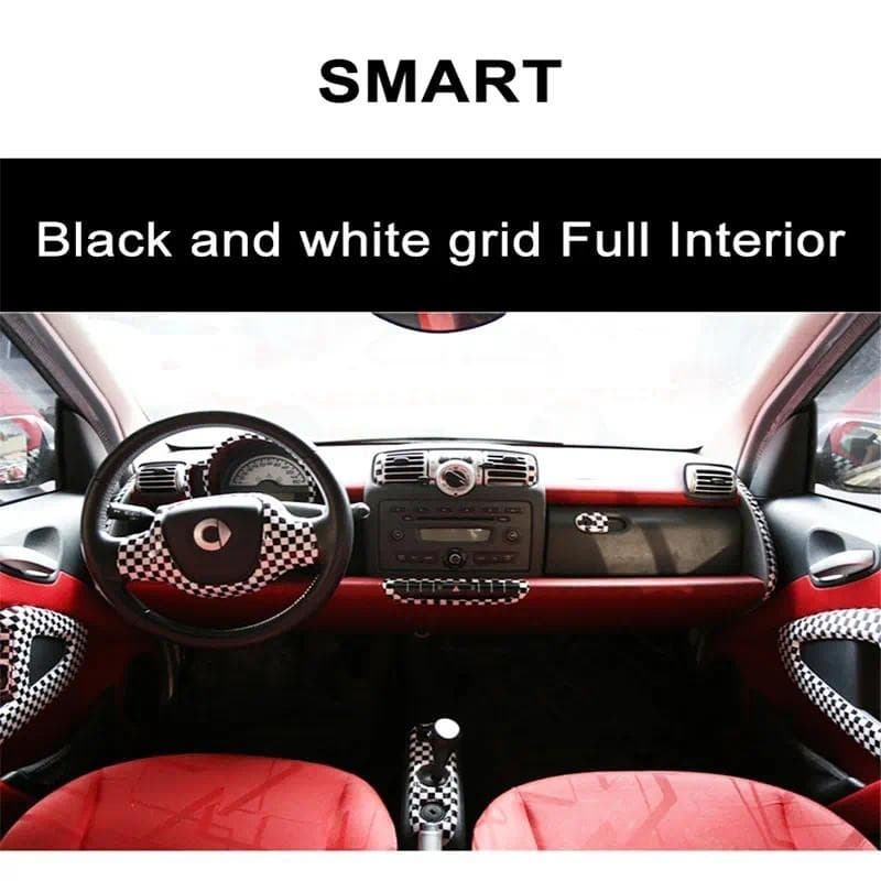 Modificação Interior Do Carro Preto Branco Grade Estilo Volante Capa Decorativa Para Mercedes Smart Fortwo 451 Adesivo D