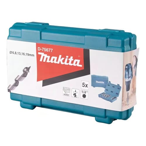 Jogo de Brocas Serpentina Makita 5 Peças Broca para Madeira Encaixe Hex Aço Kit Profissional Marcenaria