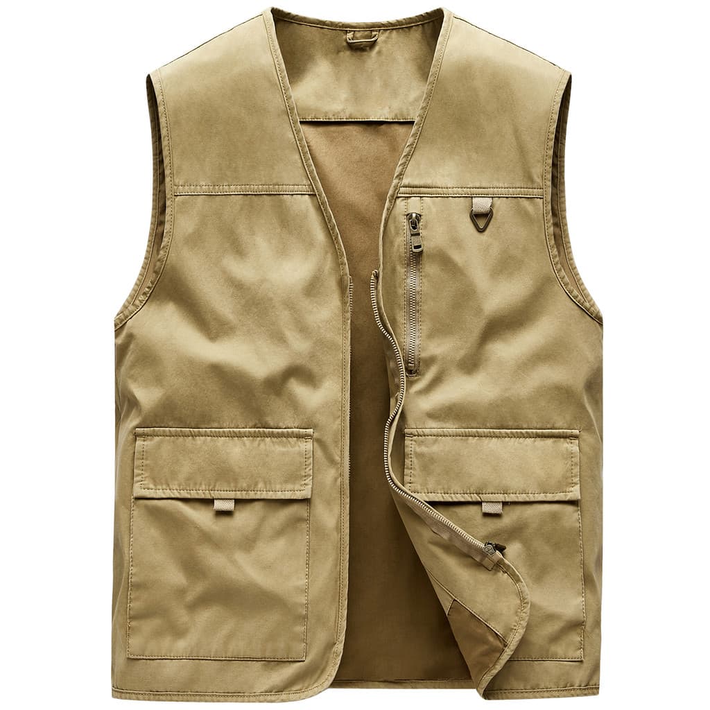 Colete de algodão puro masculino primavera outono pai de meia-idade roupas casuais colete masculino Multi-bolso ferramen