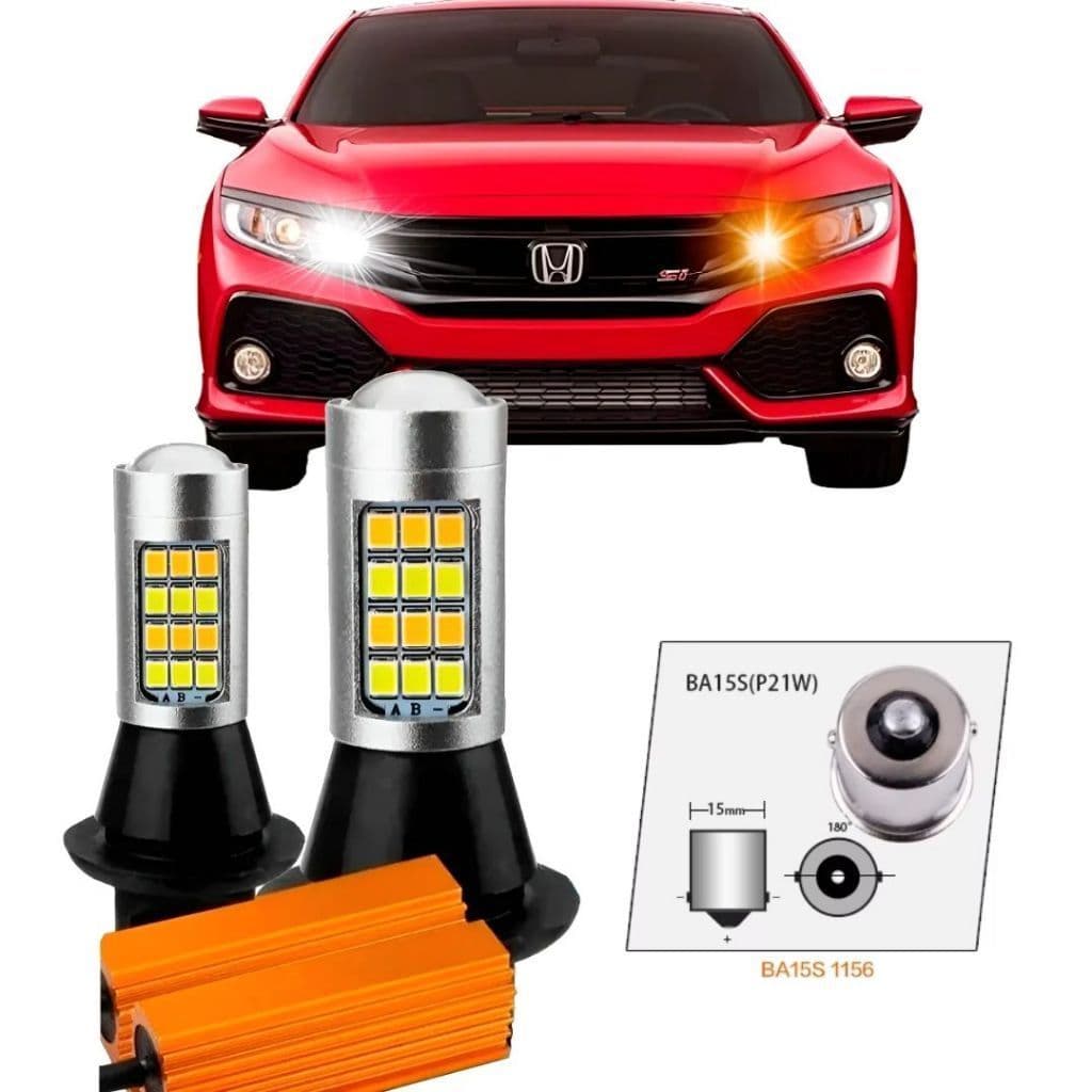 Par Lâmpada 42 LED 12v DRL Lanterna Seta Dual-Color Branca Âmbar 1 Polo Encaixe P21W CANBUS 100W