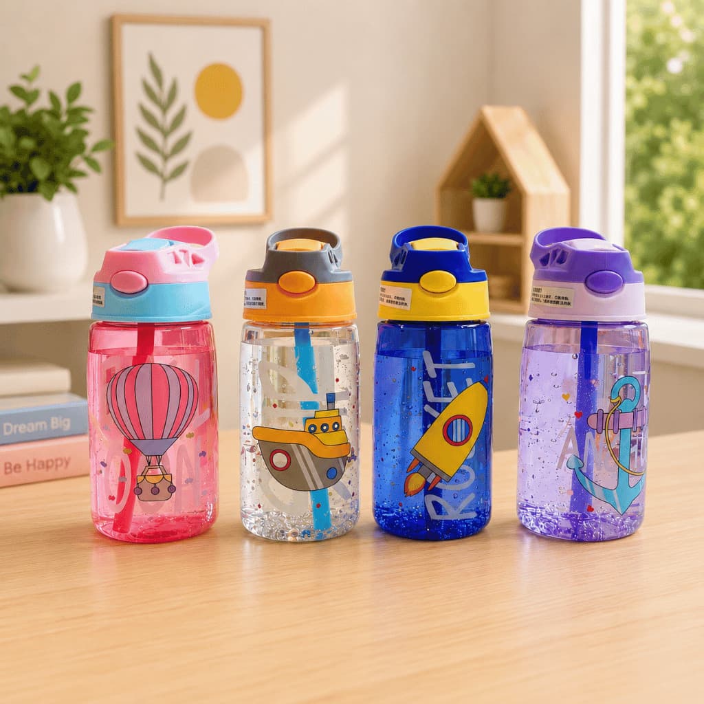 Squeeze Infantil 480ml com Canudo Flip Garrafa Infantil Antivazamento BPA Free