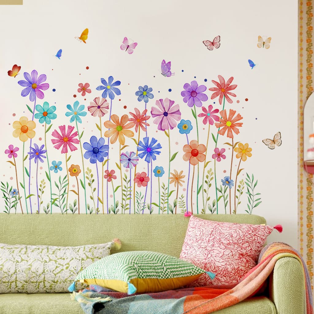 Adesivos de parede plantas coloridas flor adesivos de parede quarto sala de estar decoração de casa auto-adesivo adesivo