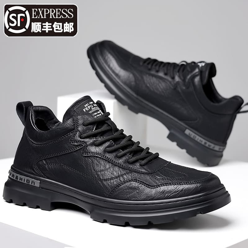 Sapatos de couro masculino 2025 outono inverno novo estilo na moda negócios sapatos casuais preto All-Match couro genuín