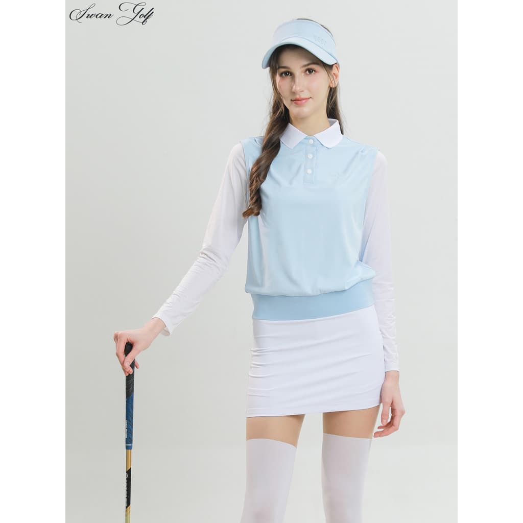 2026 novo estilo de golfe feminino verão gelo seda protetor solar lapela falso camisa de duas peças cintura alta mais ma