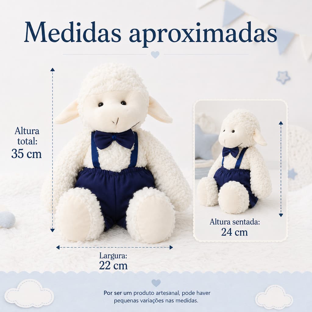 Ovelha de Pelúcia 35cm De Shorts Infantil Fofa Macia Sherpa Presente Decoração Quarto Bebê