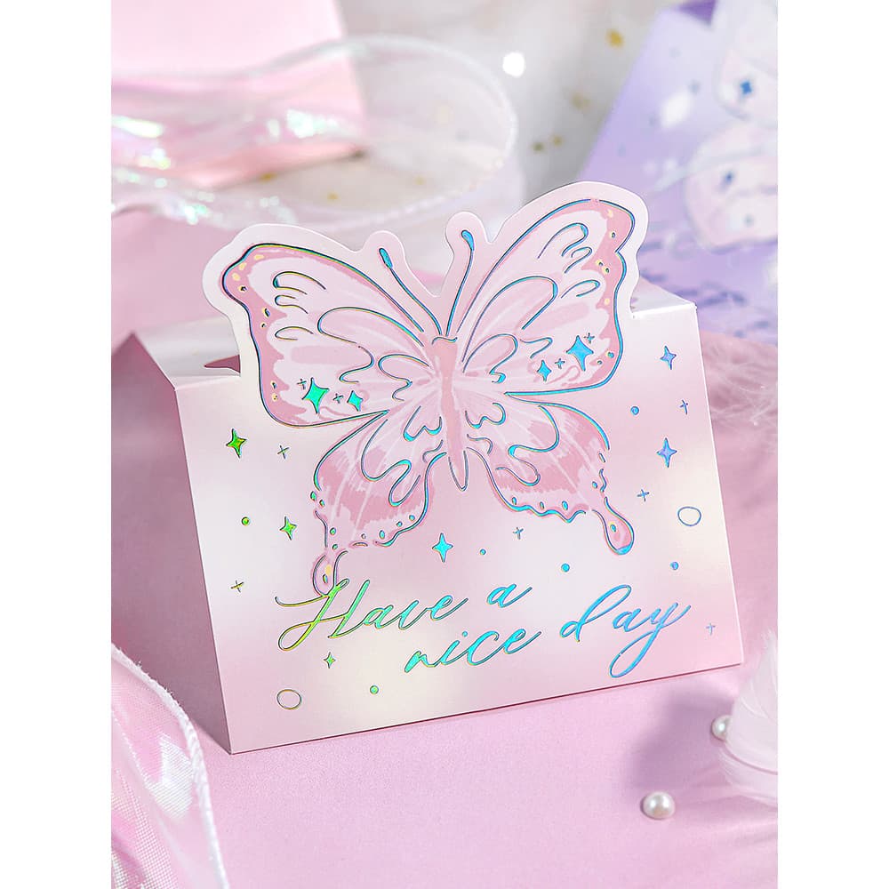 Liyanshe Colorful Dream Butterfly Series Tridimensional Hot Stamping Quadrado Pequeno Cartão Presente de Natal Tanabata