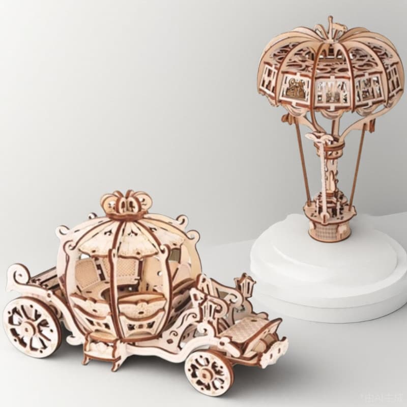 Carro de abóbora balão de ar quente 3D quebra-cabeça tridimensional de madeira montagem brinquedo DIY modelo artesanal n