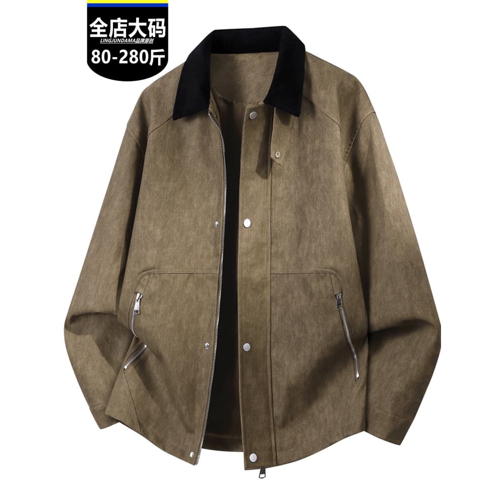 Jaqueta de couro retrô americana masculina outono tamanho grande couro PU lapela jaqueta de couro solta All-Match camisa