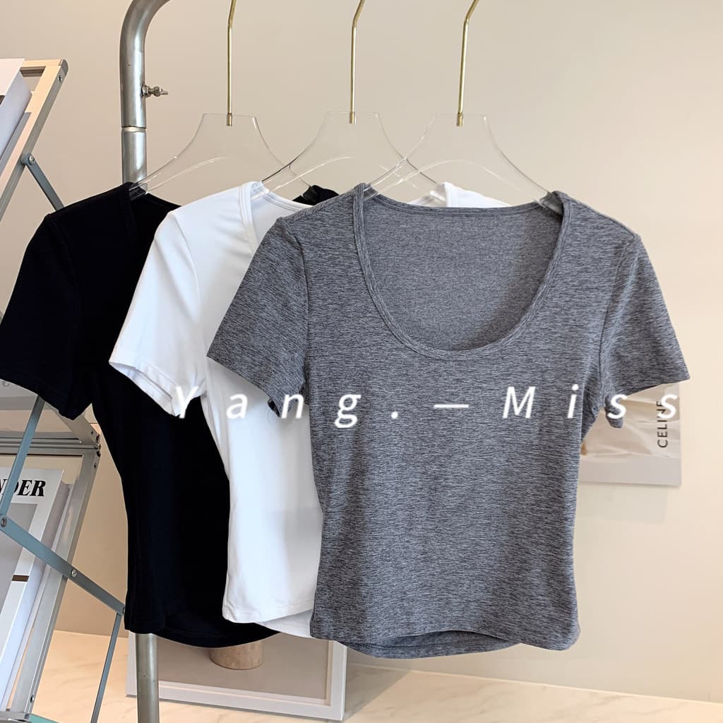 Oco bonito volta esportes de secagem rápida de manga curta feminina com decote em U yoga camiseta Pilates Fitness topo y