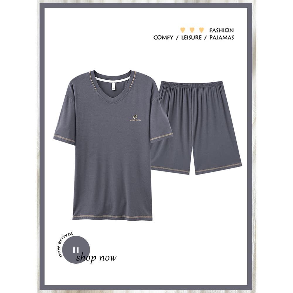 Langsha Modal Pijama Masculino Verão Fino Shorts de Manga Curta Legal Masculino Casual Plus Size Loungewear Terno