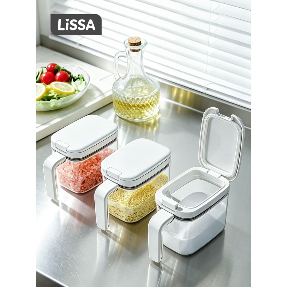 LISSA estilo japonês Pop tampa tempero Jar saleiro cozinha controle doméstico Volume tempero caixa selada umidade-Proo