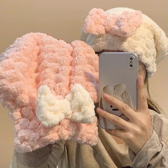 Novo estilo nuvem grade touca de secagem de cabelo Super absorvente de secagem rápida bonito arco engrossado pulôver tou