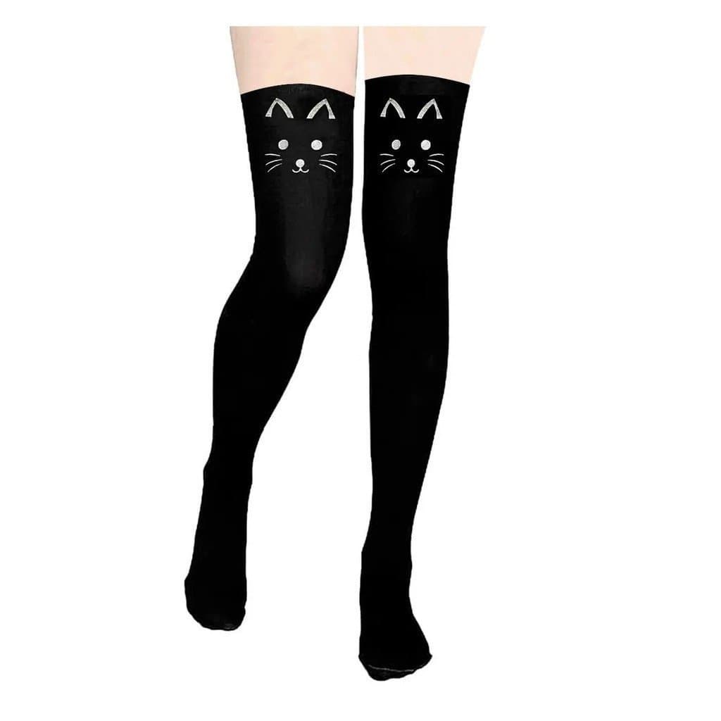 Meia 7/8 Fina Preta Com Gatinho Mangá Rabo-geek Para Festa Fantasia Festa Cosplay Anime
