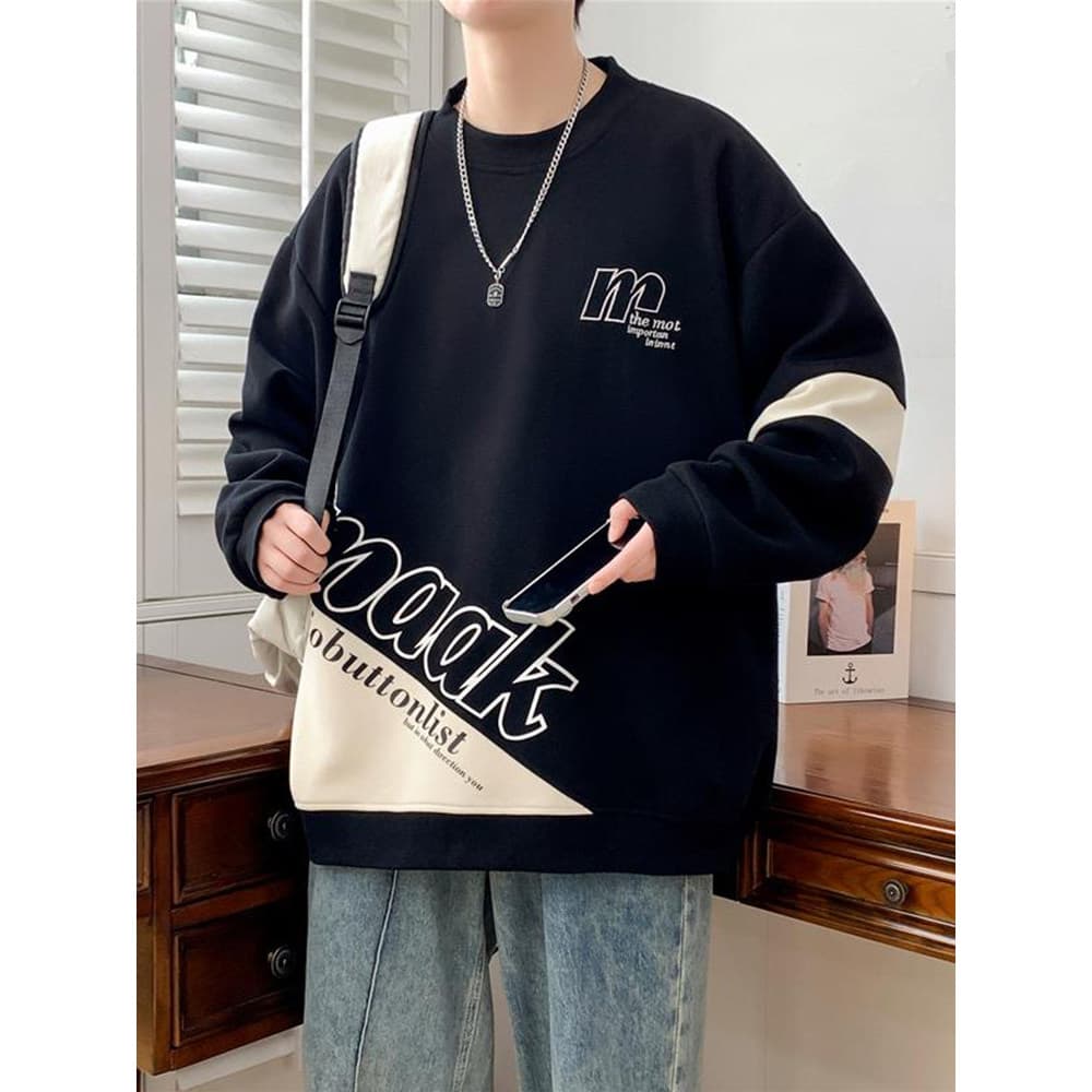 Camiseta de manga comprida masculina primavera outono estilo americano Street Wear em torno do pescoço moletom juventude