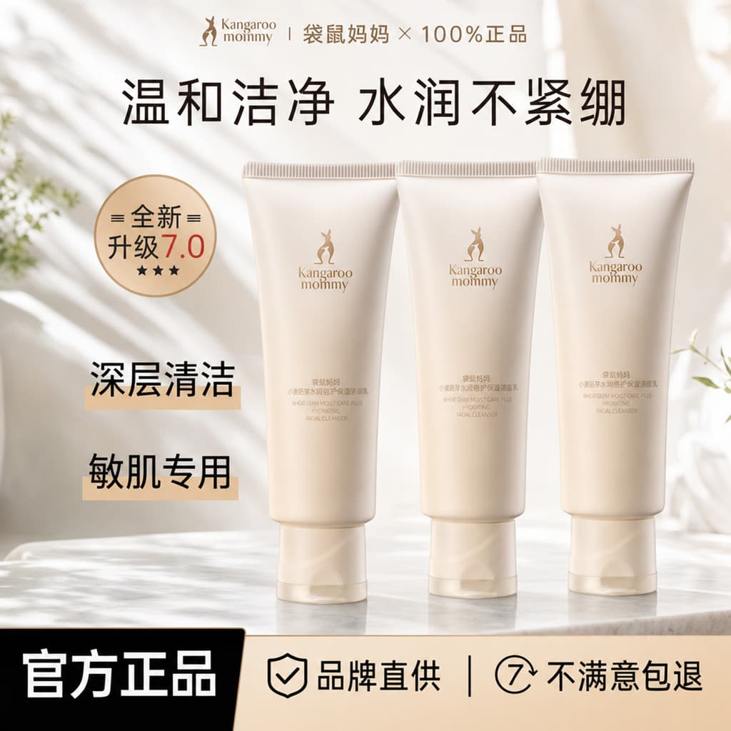 Canguru mãe trigo limpador Facial limpeza suave pele sensível pode ser usado gravidez hidratante produtos de cuidados co
