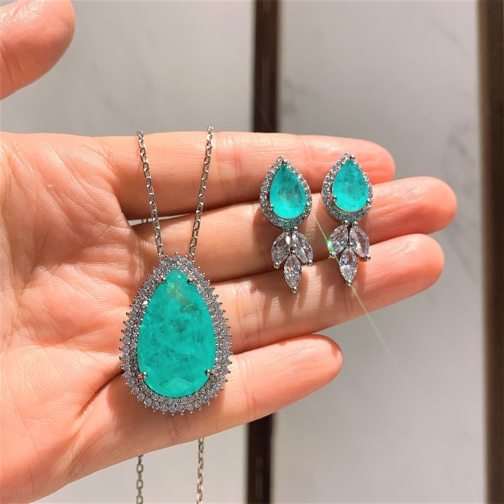 Gioioio S925 Conjunto De Jóias De Prata Pedra Turmalina De Cristal