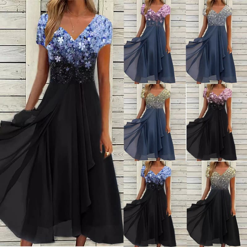 2022 Cross-Border verão novo estilo vestido feminino urbano Casual moda Chiffon costura vestido feminino