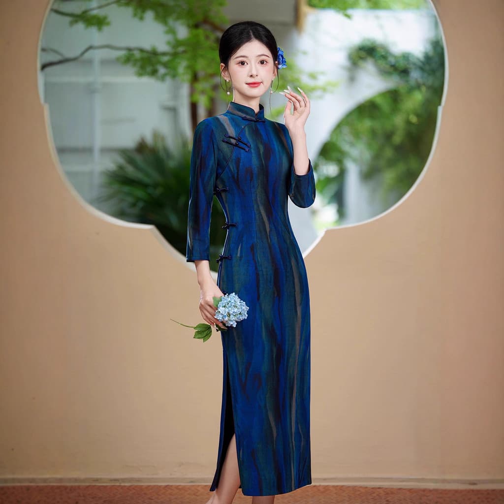 2025 primavera verão estilo gaze estilo longo Cheongsam fino ajuste mais magro olhar todos os dias vestido da menina fem