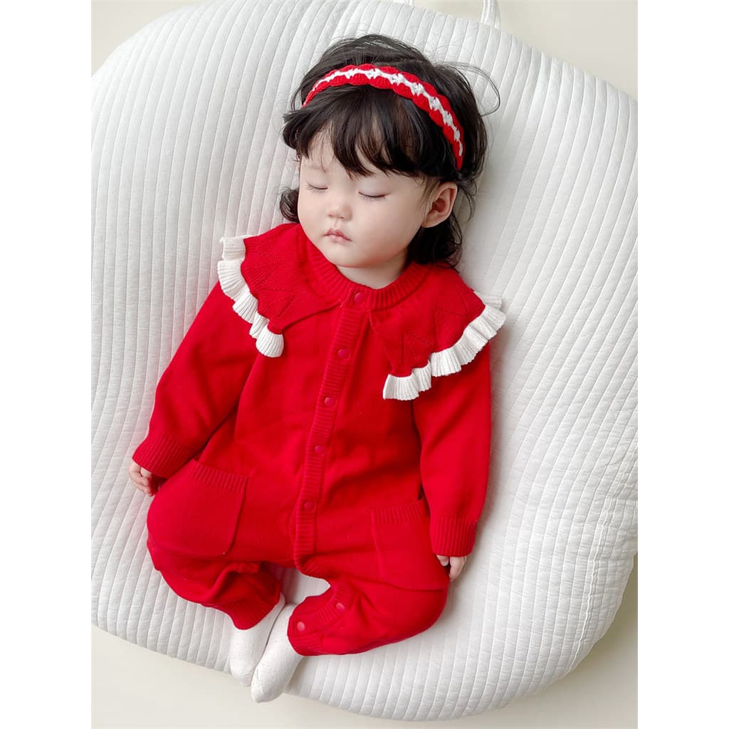 Recém-nascido versão coreana outono inverno princesa macacão de malha um ano de idade lua cheia camisola menina bebê rou