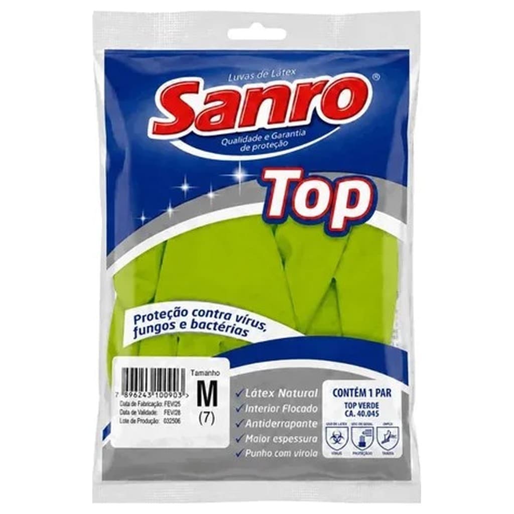 Luva Sanro Top Verde M Limpeza Jardinagem Proteção Conforto Serviços Gerais