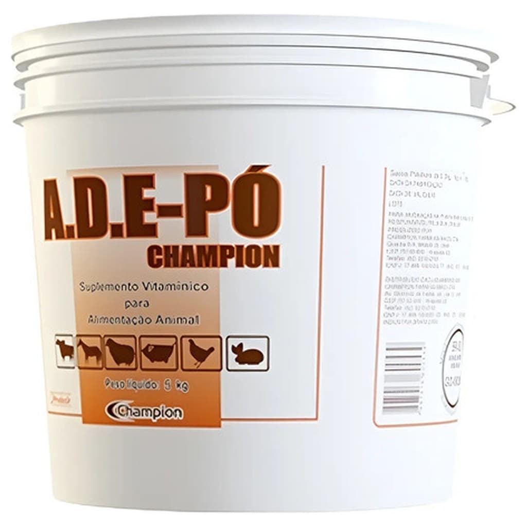 Suplemento ADE Pó Champion 5kg para Bovinos Bezerros Boi com Aroma Baunilha Vitaminas À D3 É Engorda Crescimento