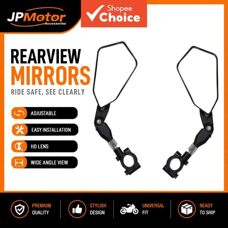 Espelho Retrovisor Universal 22 mm para Guidão de Bicicleta/Moto, HD, Ângulo Amplo, Rotação 360°
