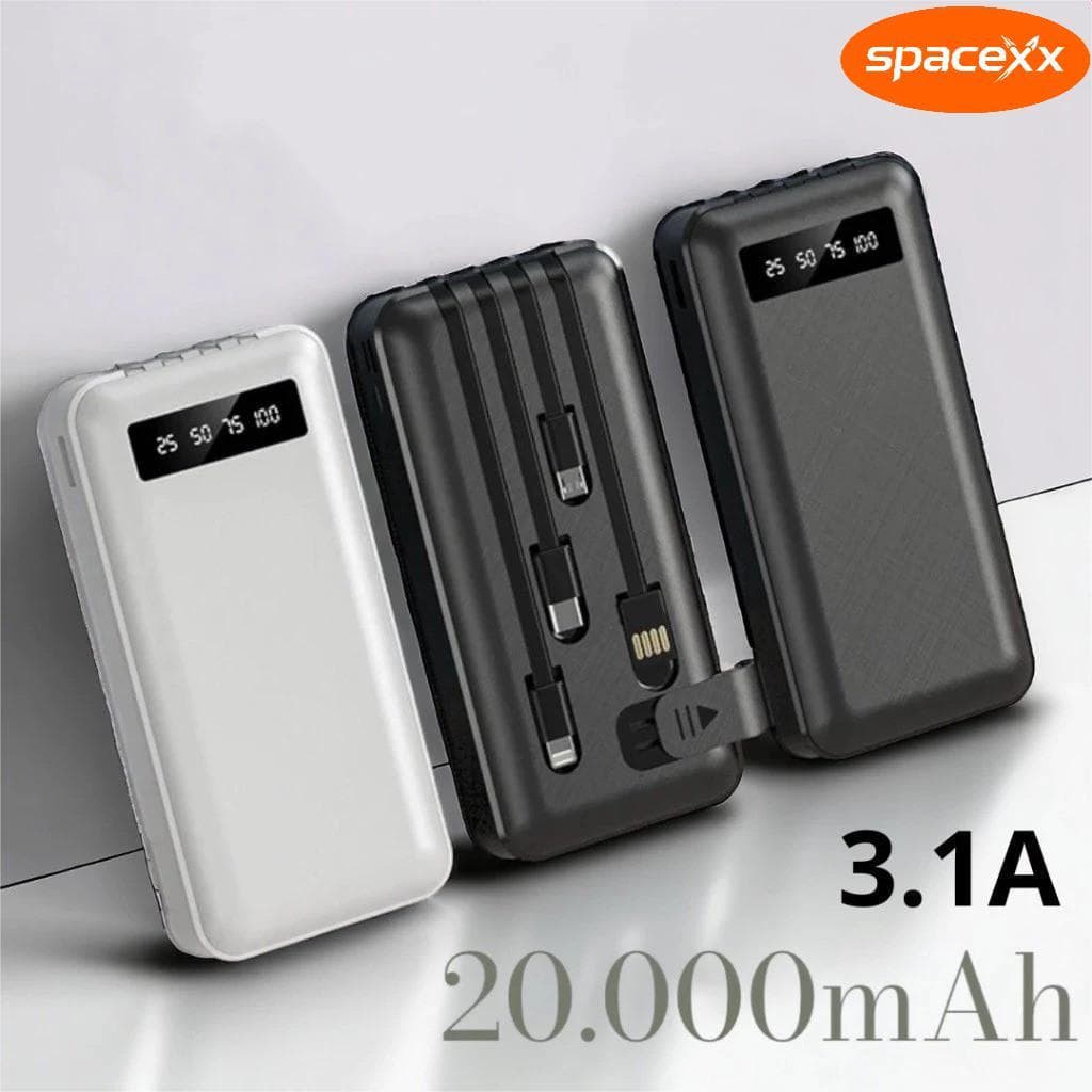 Carregador Power Bank Portátil de celular 10000mah/20000mah Universal Saida 4 Cabos -Spacexx