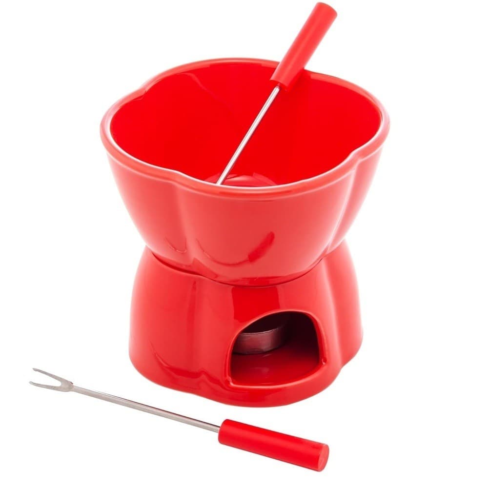 Aparelho de Fondue em Porcelana Alpes Vermelho 400ml 12,5x12cm 4 Peças Lyor