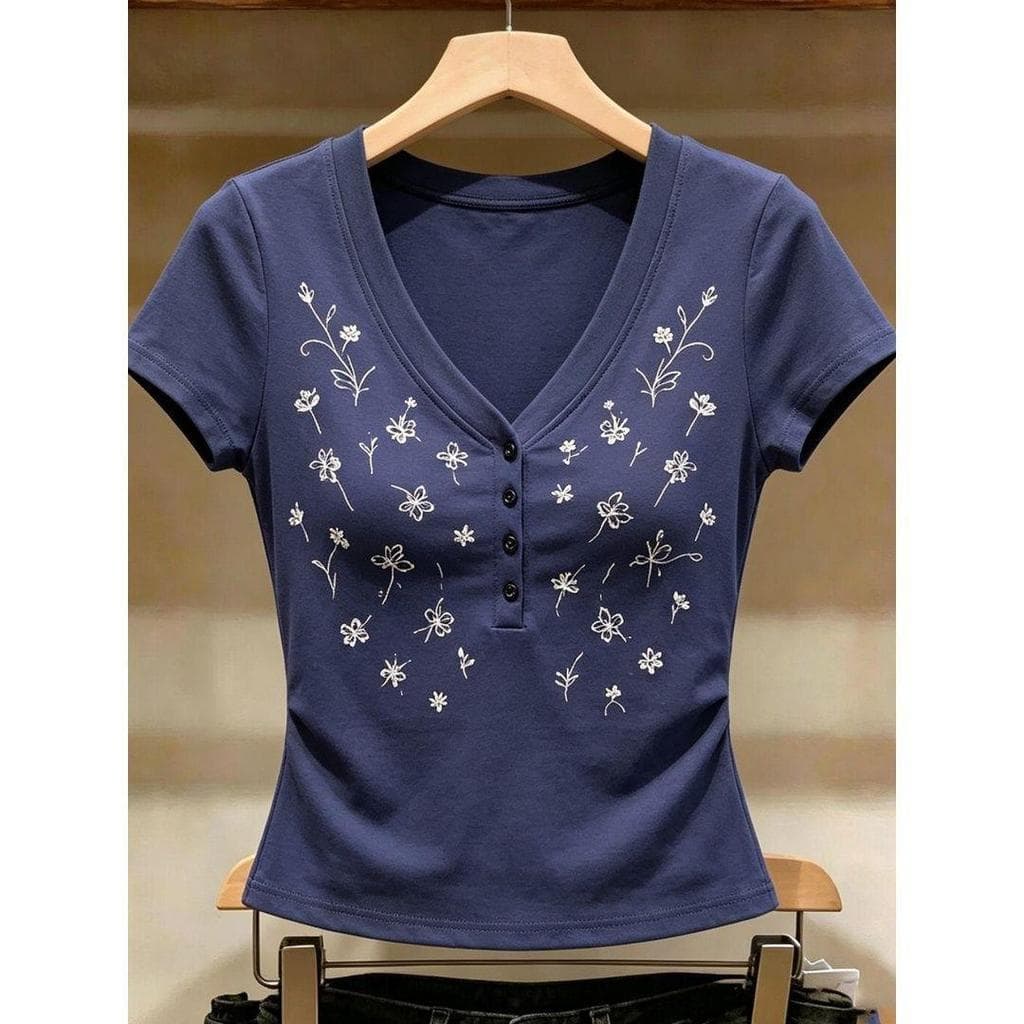 [Venda com desconto por tempo limitado] Camiseta de manga curta com estampa de flores de algodão penteado, 2026 Primaver