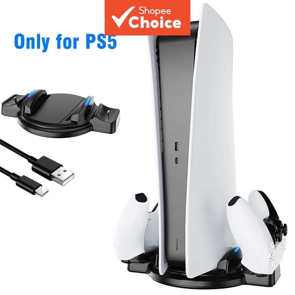 Suporte Vertical Dedicado para Console PS5 (Digital e Disc Edition) com 2 Bases de Carregamento para Controladores PS5
