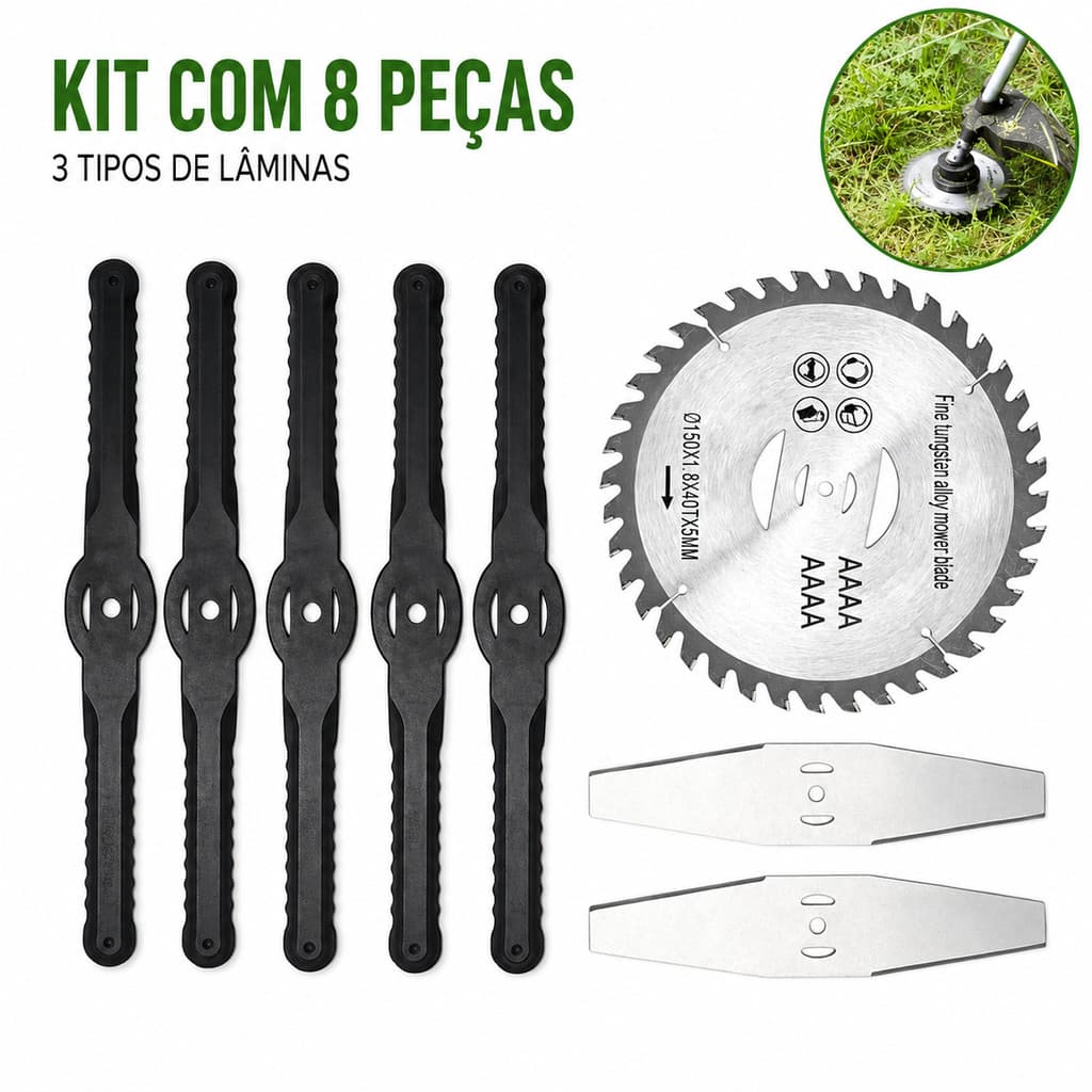 Kit Lâmina Aparador de Grama com Disco Serra Metal e Plástico 8 16 ou 24 Peças