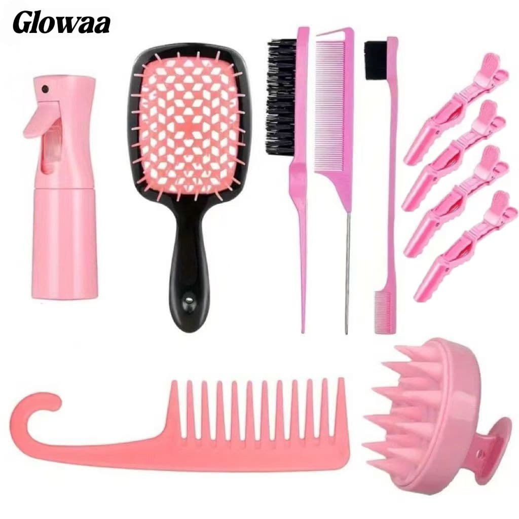 12pcs Escova Para Cabelos Encaracolados Conjunto De Pente De Rabo De Rato Curvo Naturais Ferramentas Salões De