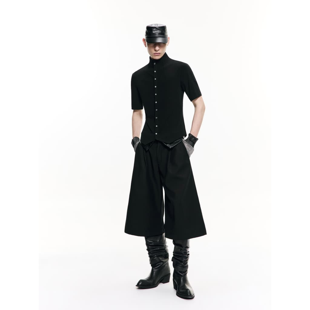 FRKM SCD 26SS Camisa masculina de manga curta preta legal abstinência Slim fit gola estreita