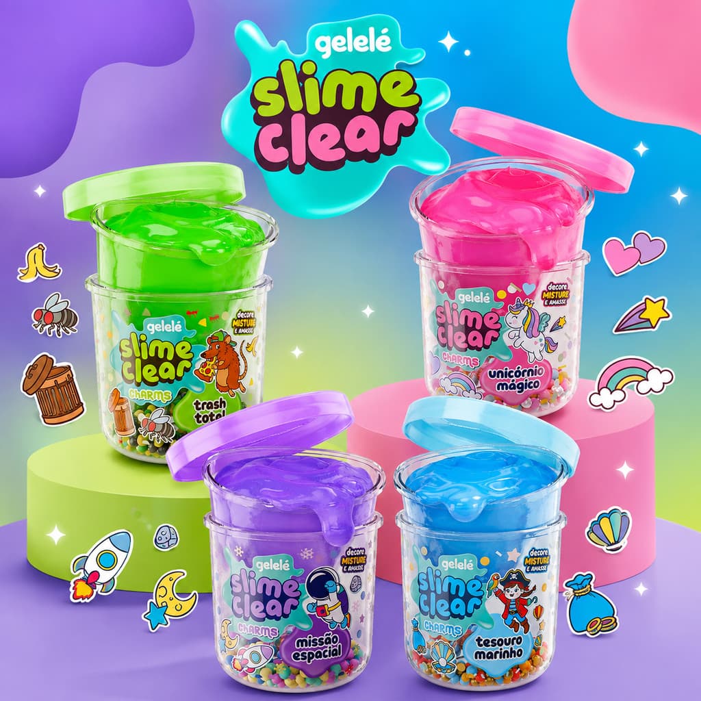 Slime Gelelé Clear Charms 122g Infantil com Enfeites