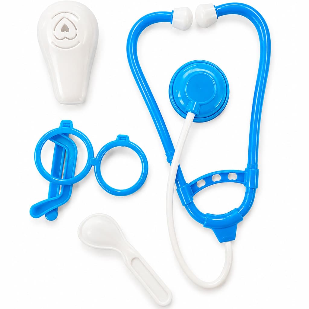 Kit Médico Infantil Azul com Estetoscópio Termômetro Óculos e Acessórios