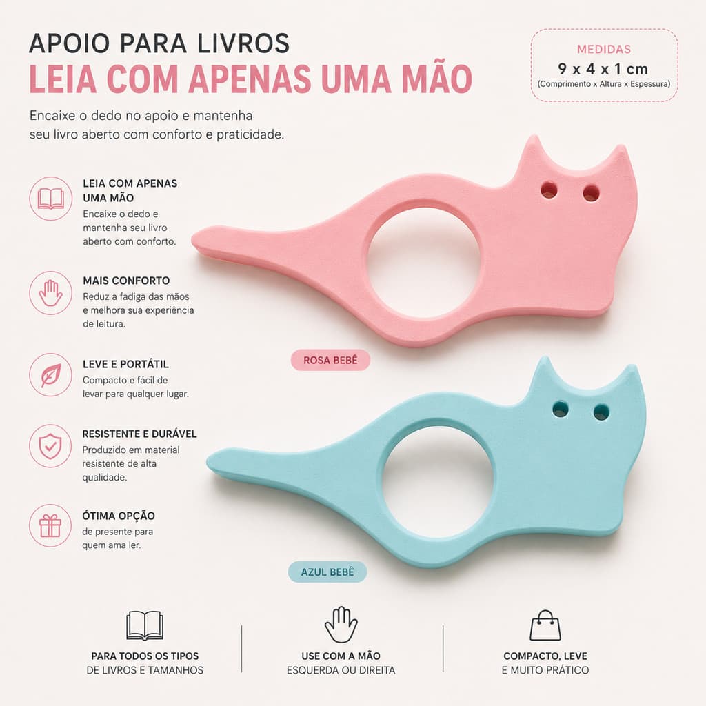 Apoio para Livro Leitura com Uma Mão |Suporte de Dedo para Livro Aberto Formato Gatinho