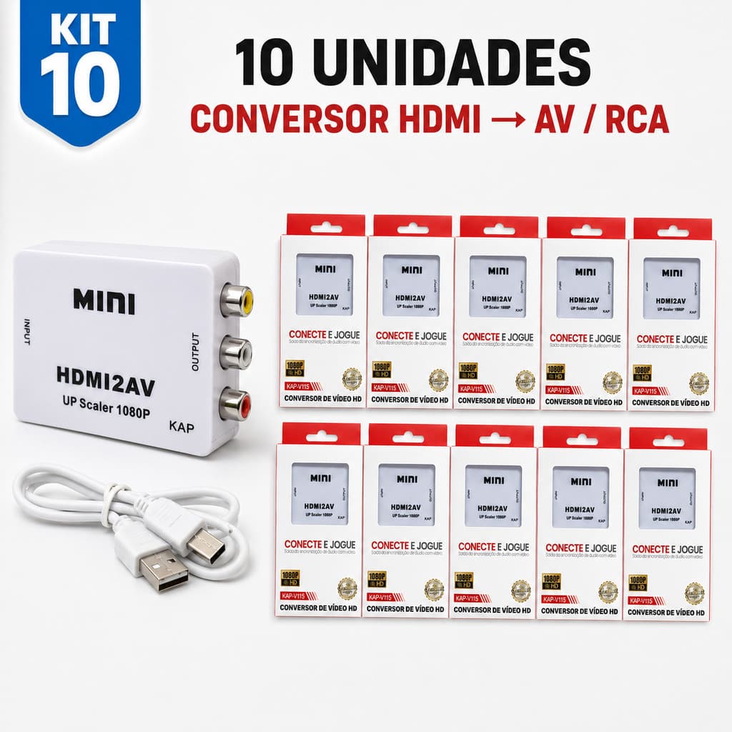 Kit 5/10 Conversor HDMI para AV RCA HDMI2AV para TV Antiga Notebook Console PAL NTSC USB Não Bidirecional