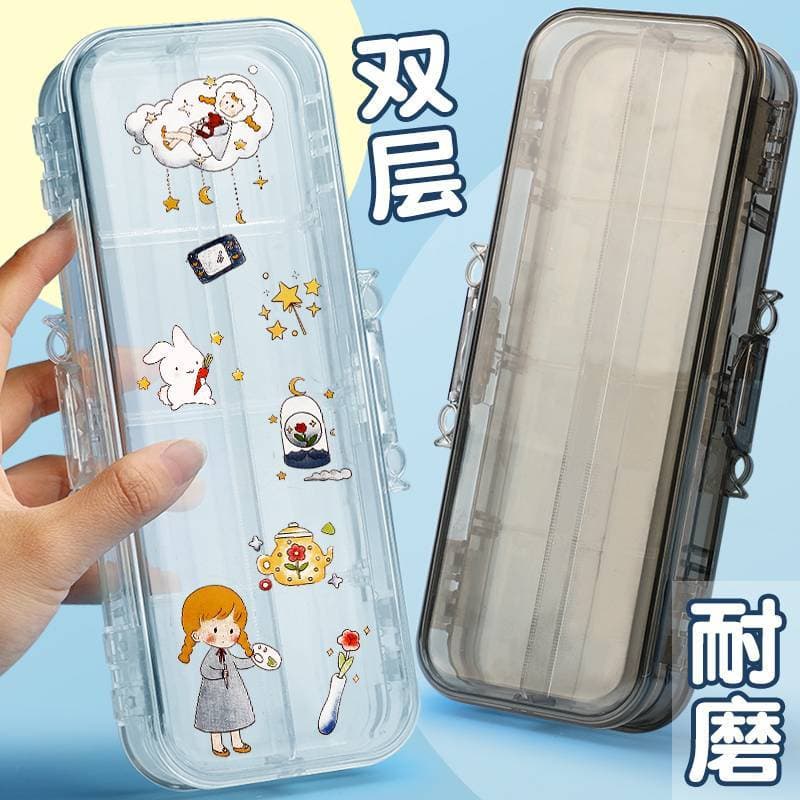 Estojo acrílico transparente duplo, plástico fosco, simples, estudante japonês, estojo especial de grande capacidade