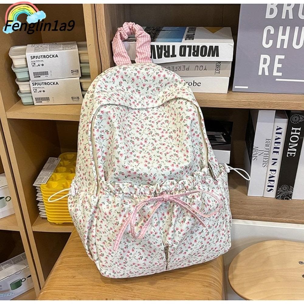 Bolsa Para Laptop FENGLINA , Mochila De Nylon Com Laço De Grande Capacidade Viagem Moderna Estampa Floral Meninas