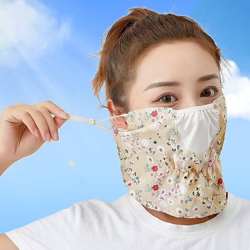 Máscara protetora solar de algodão puro máscara verão estilo fino feminino respirável máscara facial proteção do pescoço