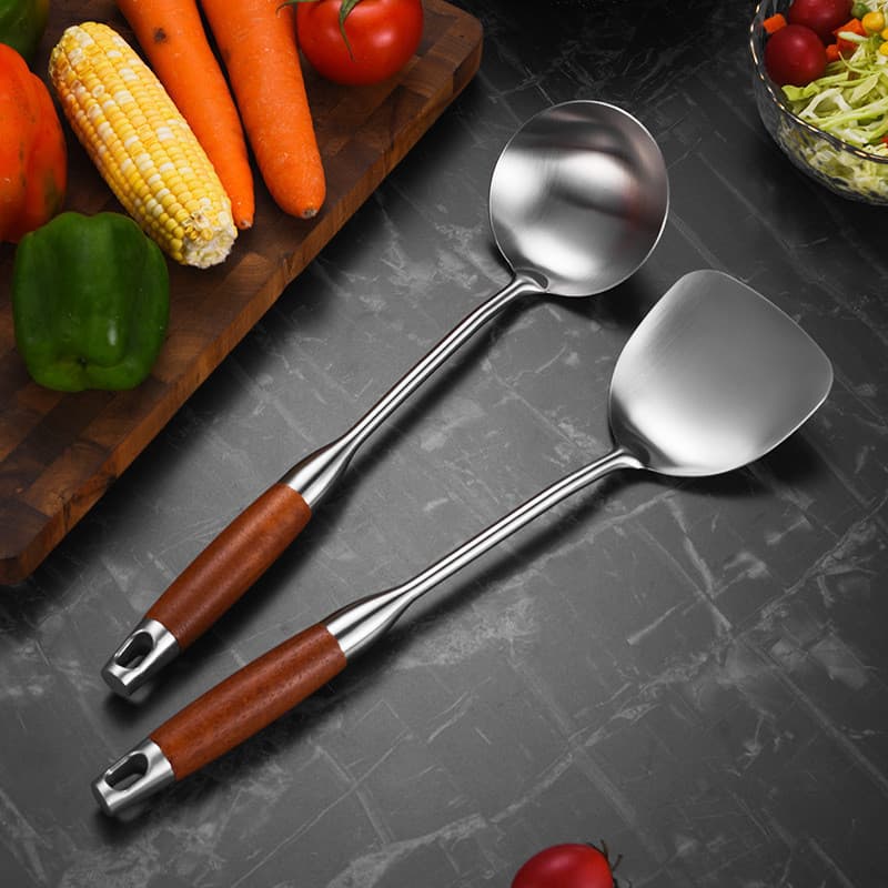 Aço inoxidável jacarandá lidar com utensílios de cozinha espátula espátula colher de sopa colher de cozinha espátula con