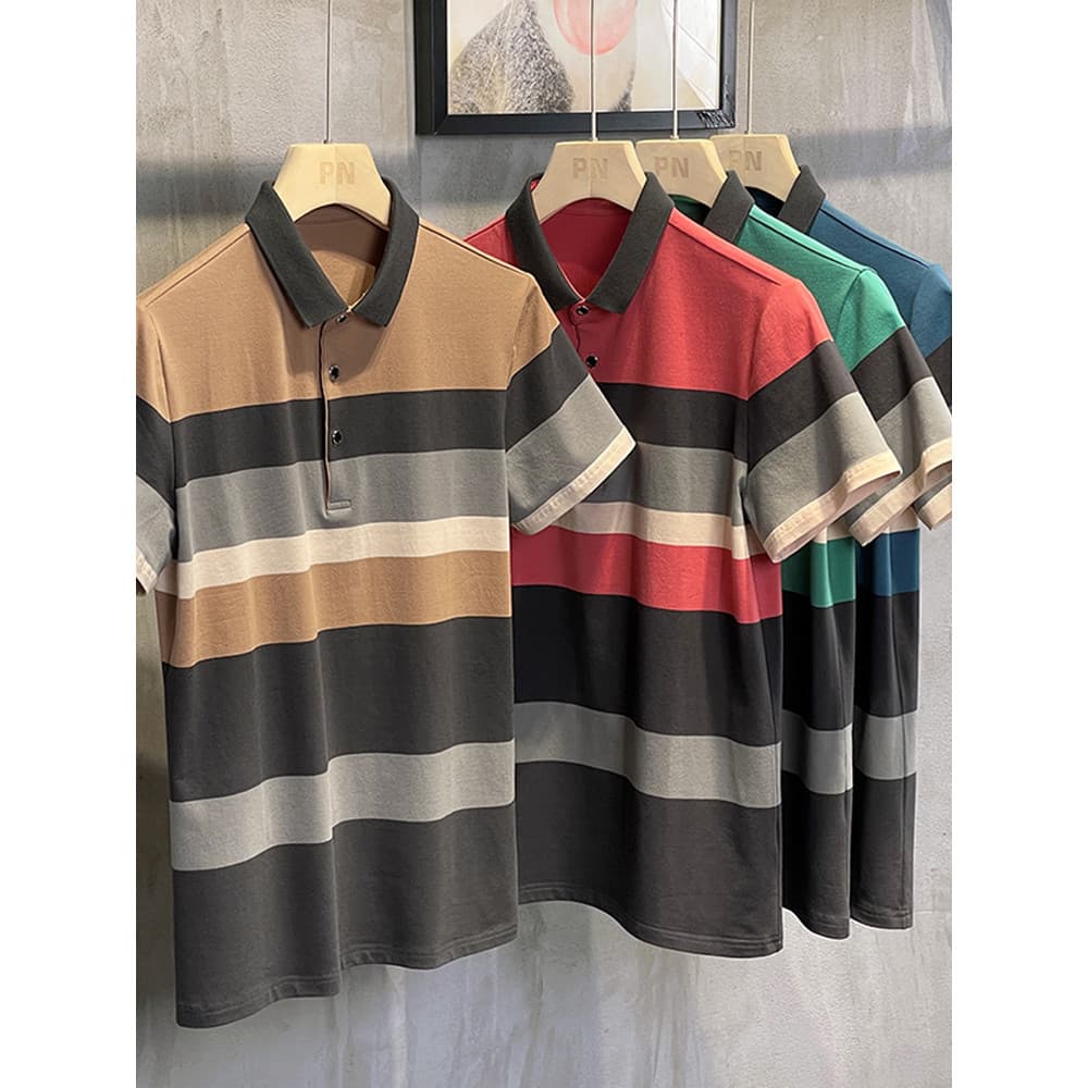Camiseta de manga curta masculina verão lapela camisa polo fina Casual camisa superior negócios de meia-idade pai camisa