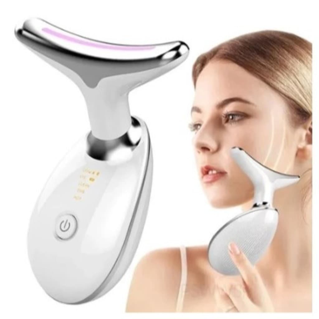 Massageador Portátil Facial Firmeza Pescoço Led Vibração Fóton Anti-Rugas