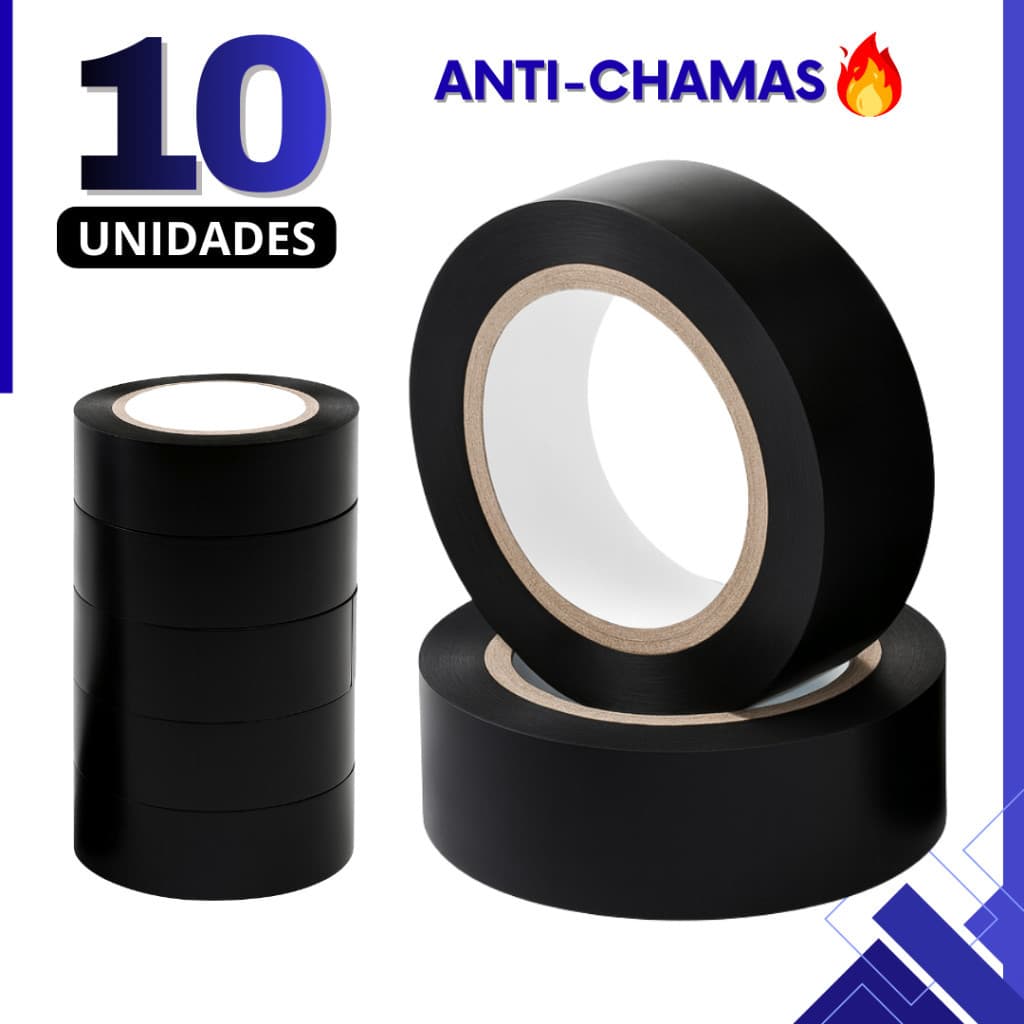 Fita Isolante Elétrica Preta 1,7cm x 9m Fita de Isolação PVC Alta Aderência Retardante de Chamada Uso Profissional