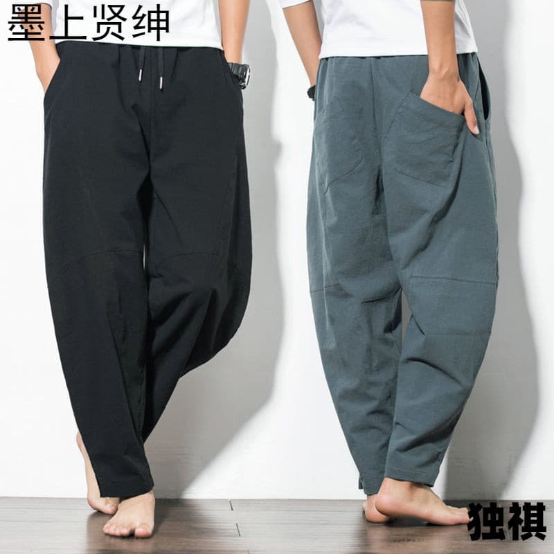 Estilo chinês roupas masculinas Plus Size gordo grande virilha calças outono solto algodão Casual cenoura calças Nepal B