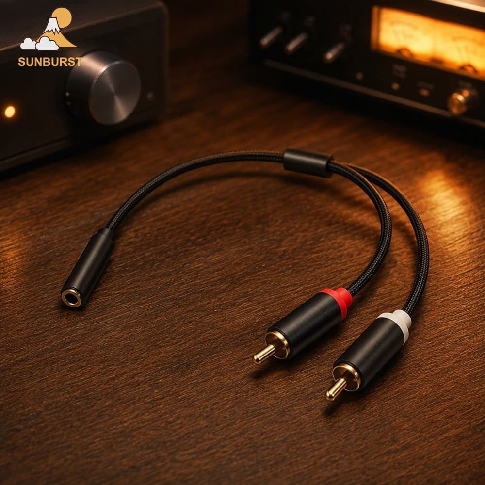 [Sunburst1 . br] Cabo De Áudio Estéreo HiFi RCA Duplo De 3.5 Mm Para 0 Trançado Banhado A Ouro Fêmea Macho AUX